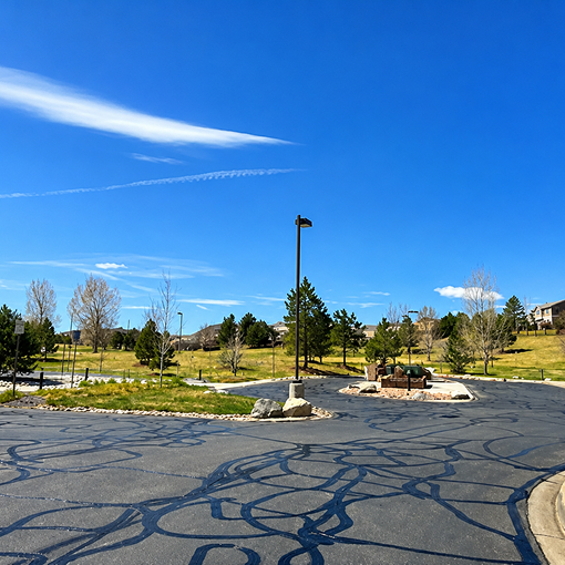HOA parking lot sealcoating project completed by Prime Line Company in Highlands Ranch, Colorado.